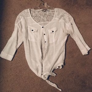 Three quarter length white shirt by One World